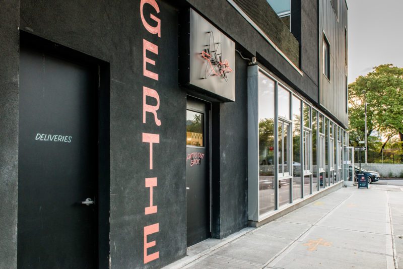 Completed restaurant interior at Gertie Williamsburg featuring wood glass copper and concrete finishes Source: Blueberry Builders. Photo: Caryn Leigh.